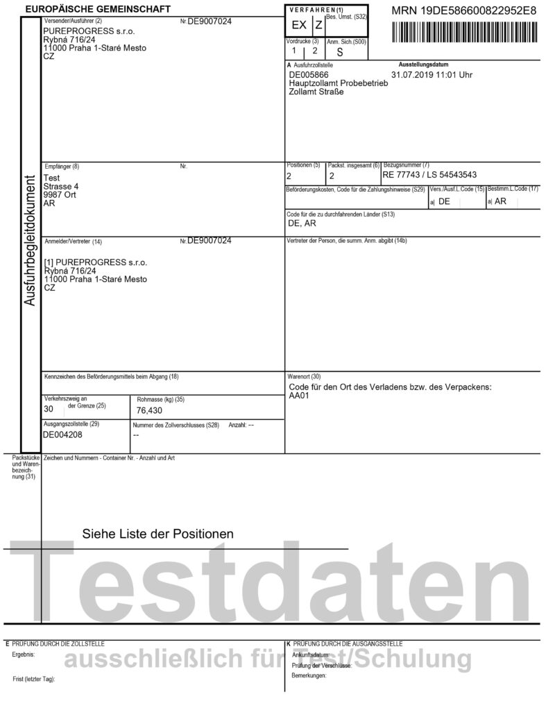 Ausfuhrbegleitdokument - Ausfuhrzoll - Ausfuhranmeldung